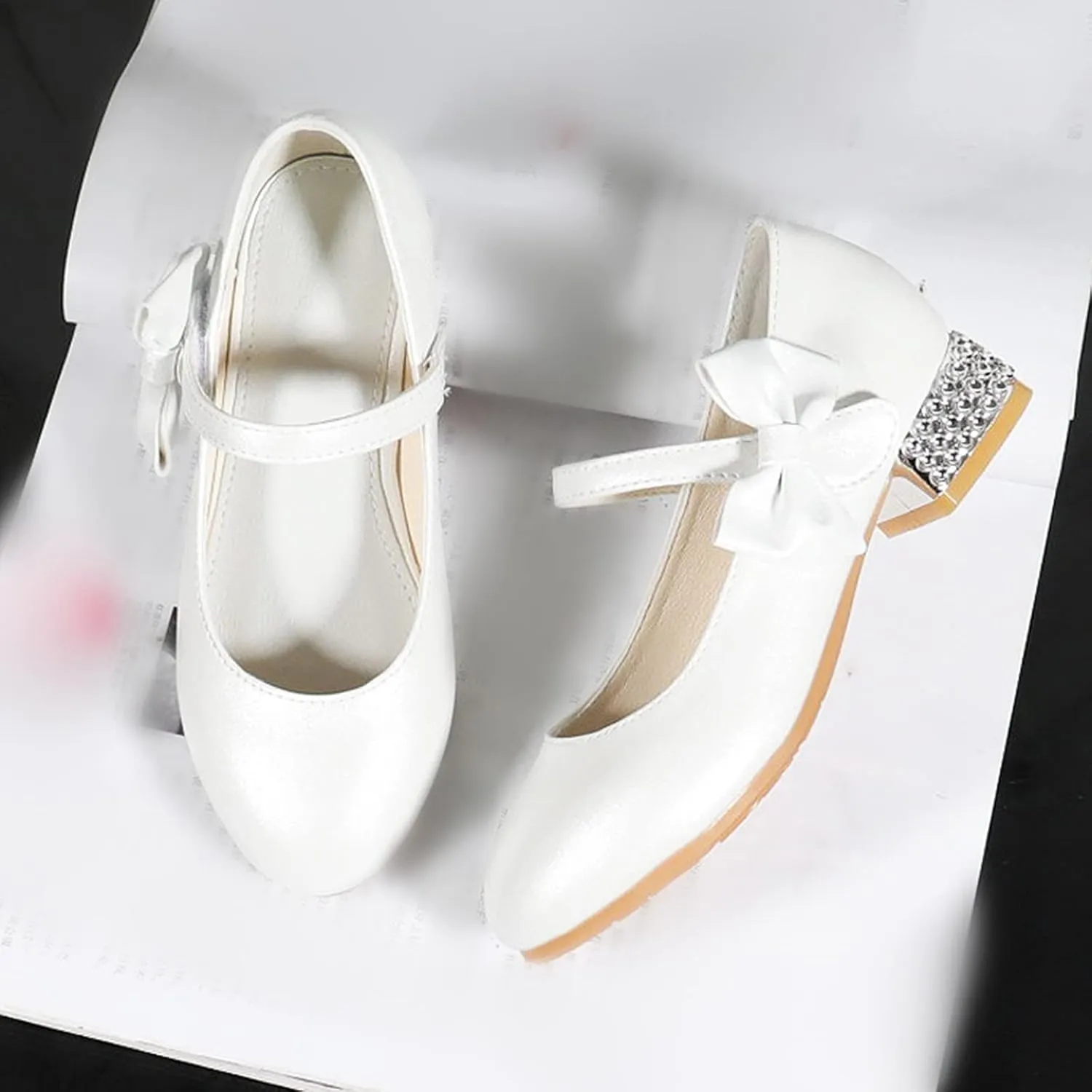 Girls Dress Shoes Mary Jane Shoes for Girls, Low Girls Heels for Kids Toddler Flower Girl Wedding Party Shoes for Girls