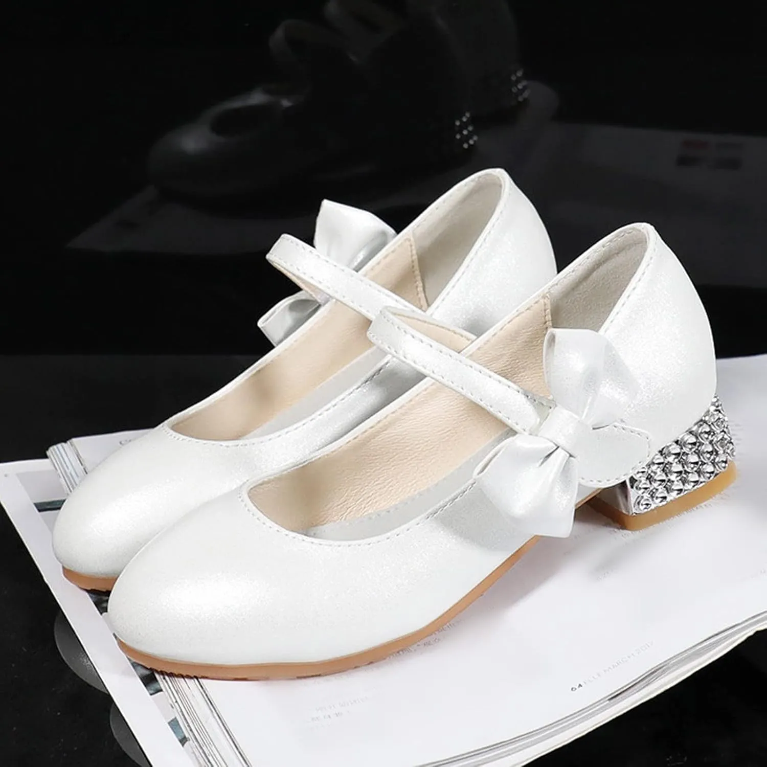Girls Dress Shoes Mary Jane Shoes for Girls, Low Girls Heels for Kids Toddler Flower Girl Wedding Party Shoes for Girls