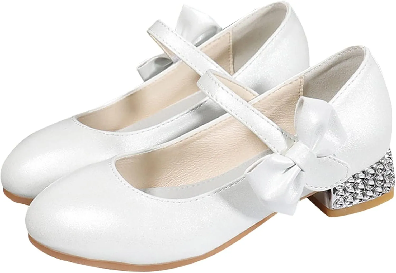 Girls Dress Shoes Mary Jane Shoes for Girls, Low Girls Heels for Kids Toddler Flower Girl Wedding Party Shoes for Girls