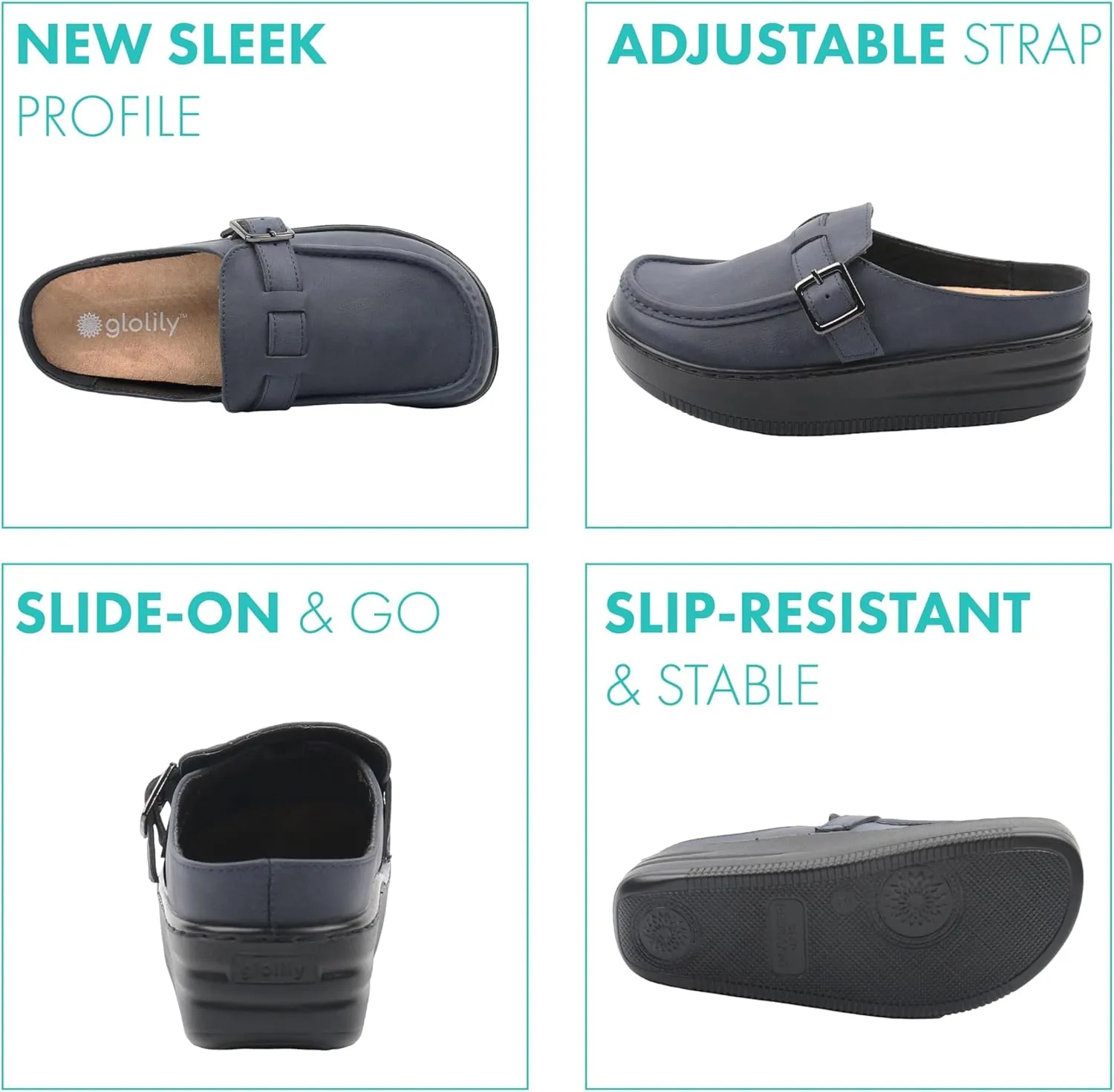 Glolily Women's Comfort Clogs- Professional Lightweight Slip-Resistant Work Shoe with Extra Cushion and Removeable Orthotic Arch Support Footbed for Women
