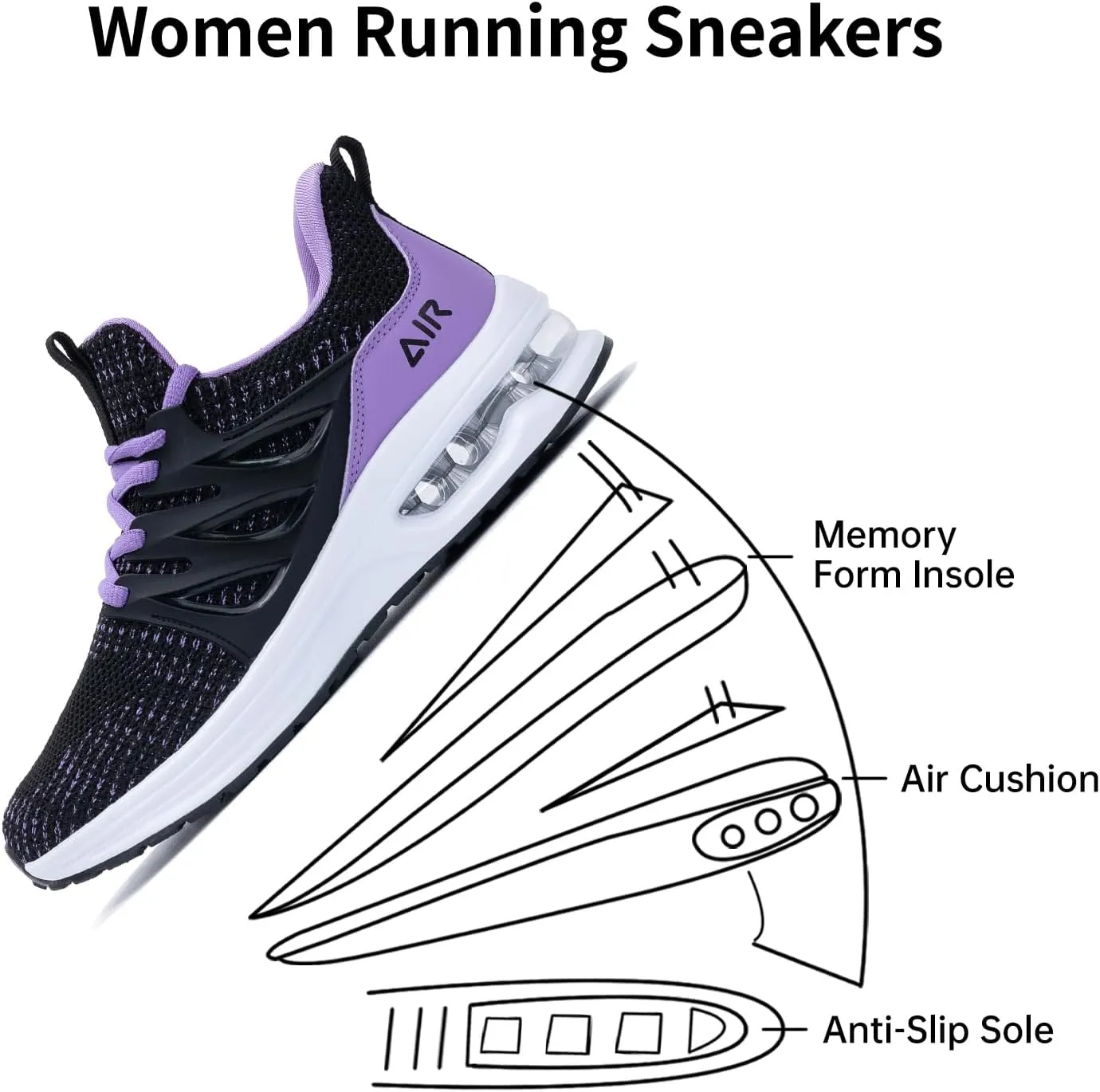 Gyeice Womens Air Running Shoes Lightweight Breathable Fashion Tennis Sneakers Gym Sport Walking Slip on Footwear US 5.5-11