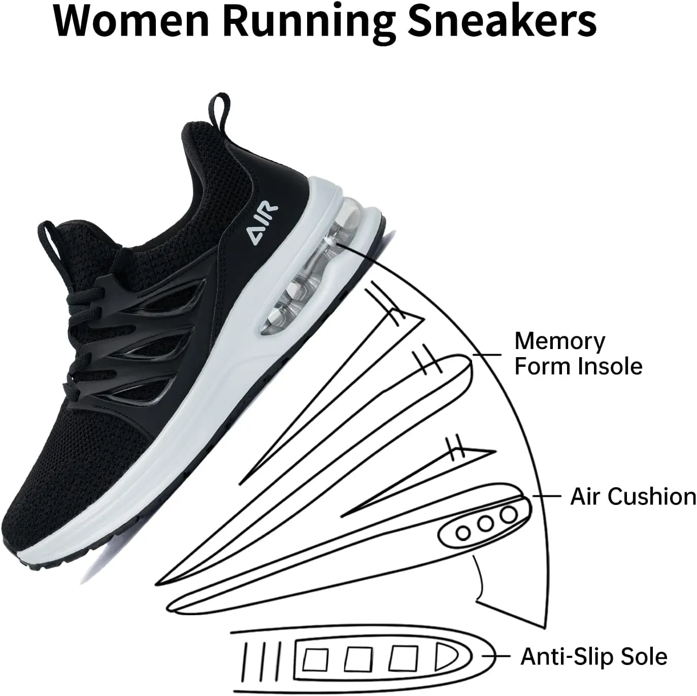 Gyeice Womens Air Running Shoes Lightweight Breathable Fashion Tennis Sneakers Gym Sport Walking Slip on Footwear US 5.5-11