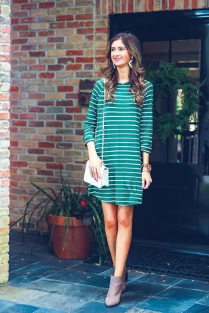 Harper Striped 3/4 Sleeve Dress Olive