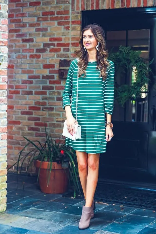 Harper Striped 3/4 Sleeve Dress Olive