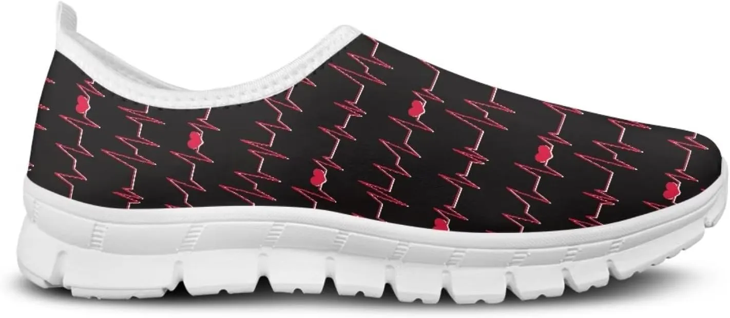 Heart Print Women's Running Shoes Slip On Sneakers Soft Loafers Low Top Non Slip Sports Walking Training Travel for Spring