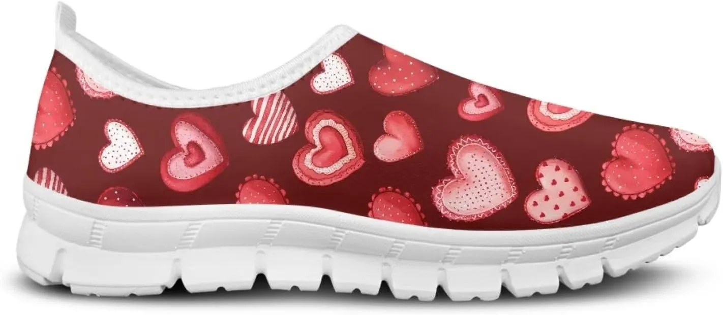 Heart Print Women's Running Shoes Slip On Sneakers Soft Loafers Low Top Non Slip Sports Walking Training Travel for Spring