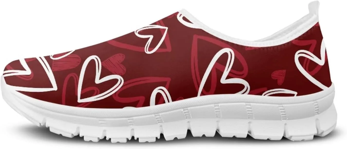 Heart Print Women's Running Shoes Slip On Sneakers Soft Loafers Low Top Non Slip Sports Walking Training Travel for Spring