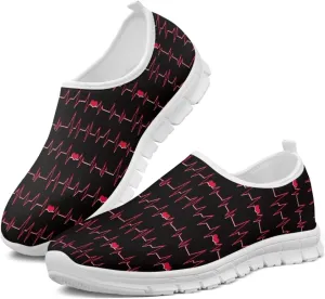 Heart Print Women's Running Shoes Slip On Sneakers Soft Loafers Low Top Non Slip Sports Walking Training Travel for Spring