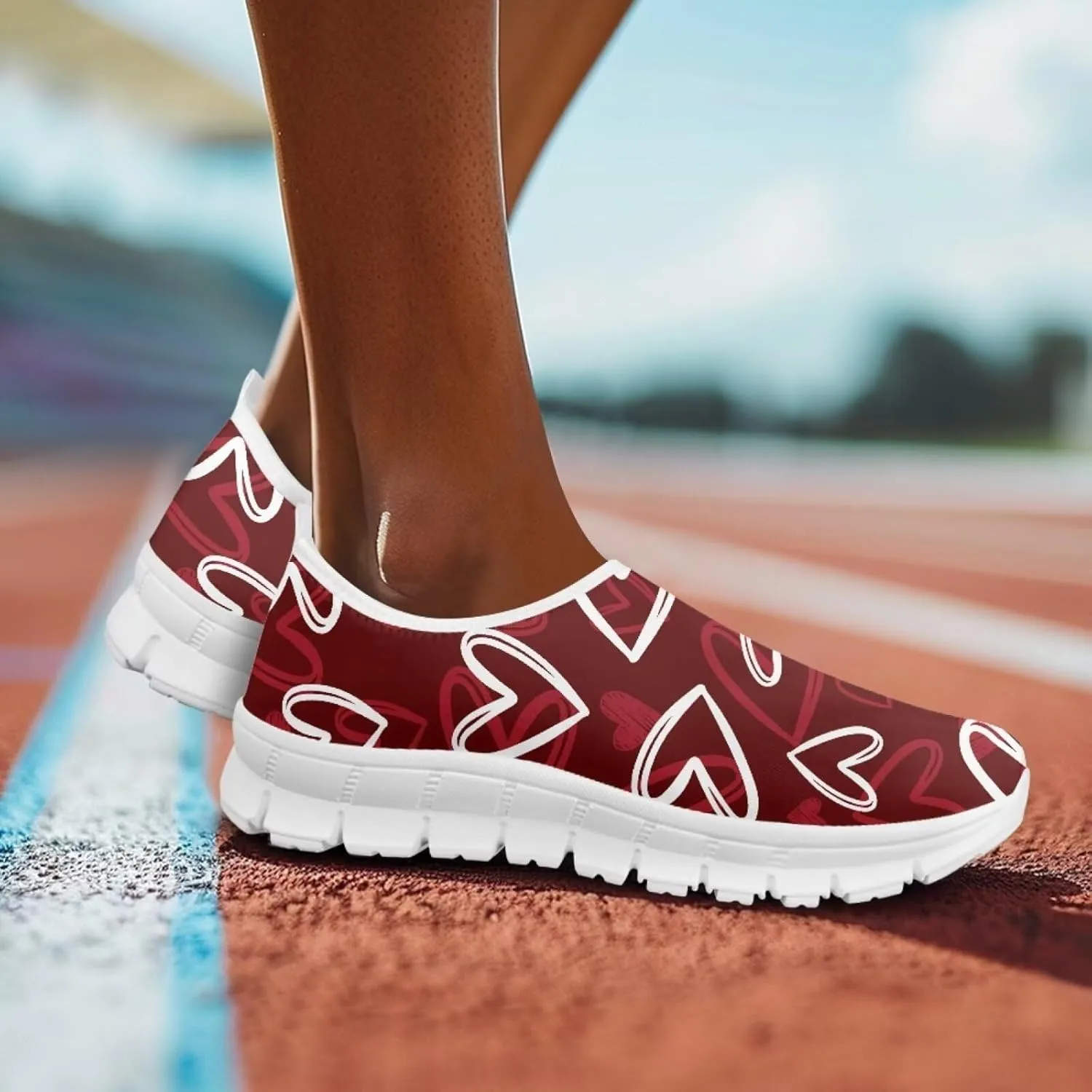 Heart Print Women's Running Shoes Slip On Sneakers Soft Loafers Low Top Non Slip Sports Walking Training Travel for Spring