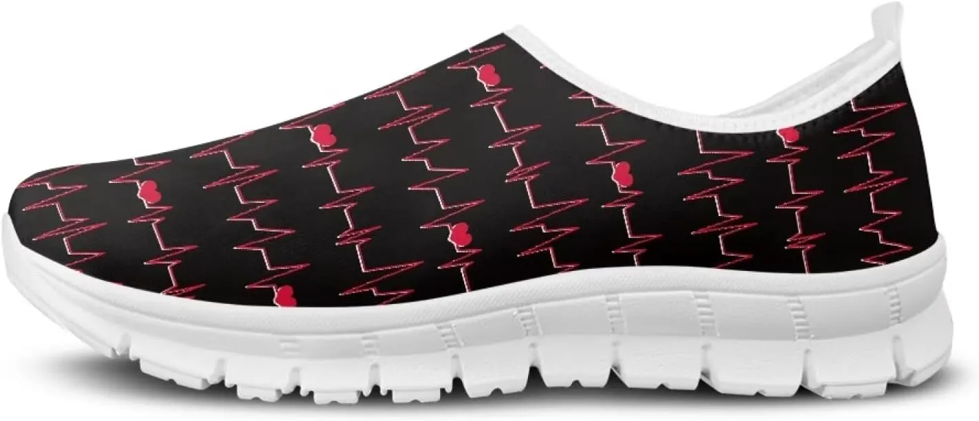 Heart Print Women's Running Shoes Slip On Sneakers Soft Loafers Low Top Non Slip Sports Walking Training Travel for Spring