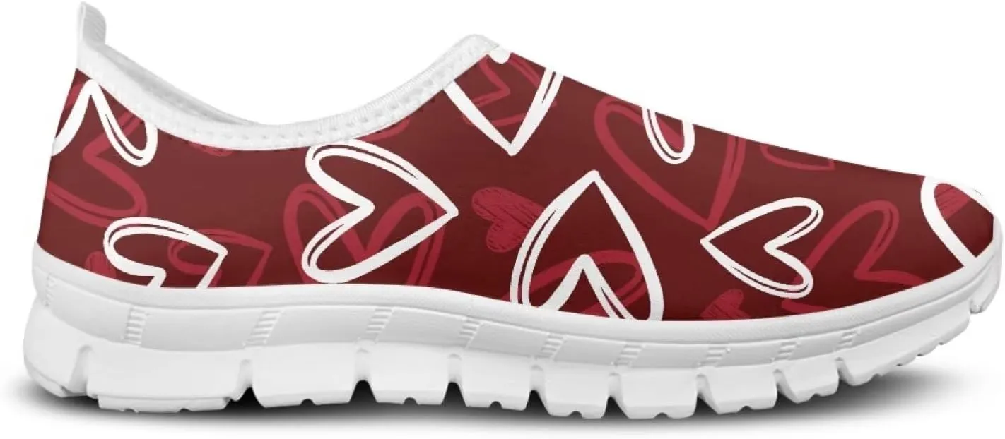 Heart Print Women's Running Shoes Slip On Sneakers Soft Loafers Low Top Non Slip Sports Walking Training Travel for Spring