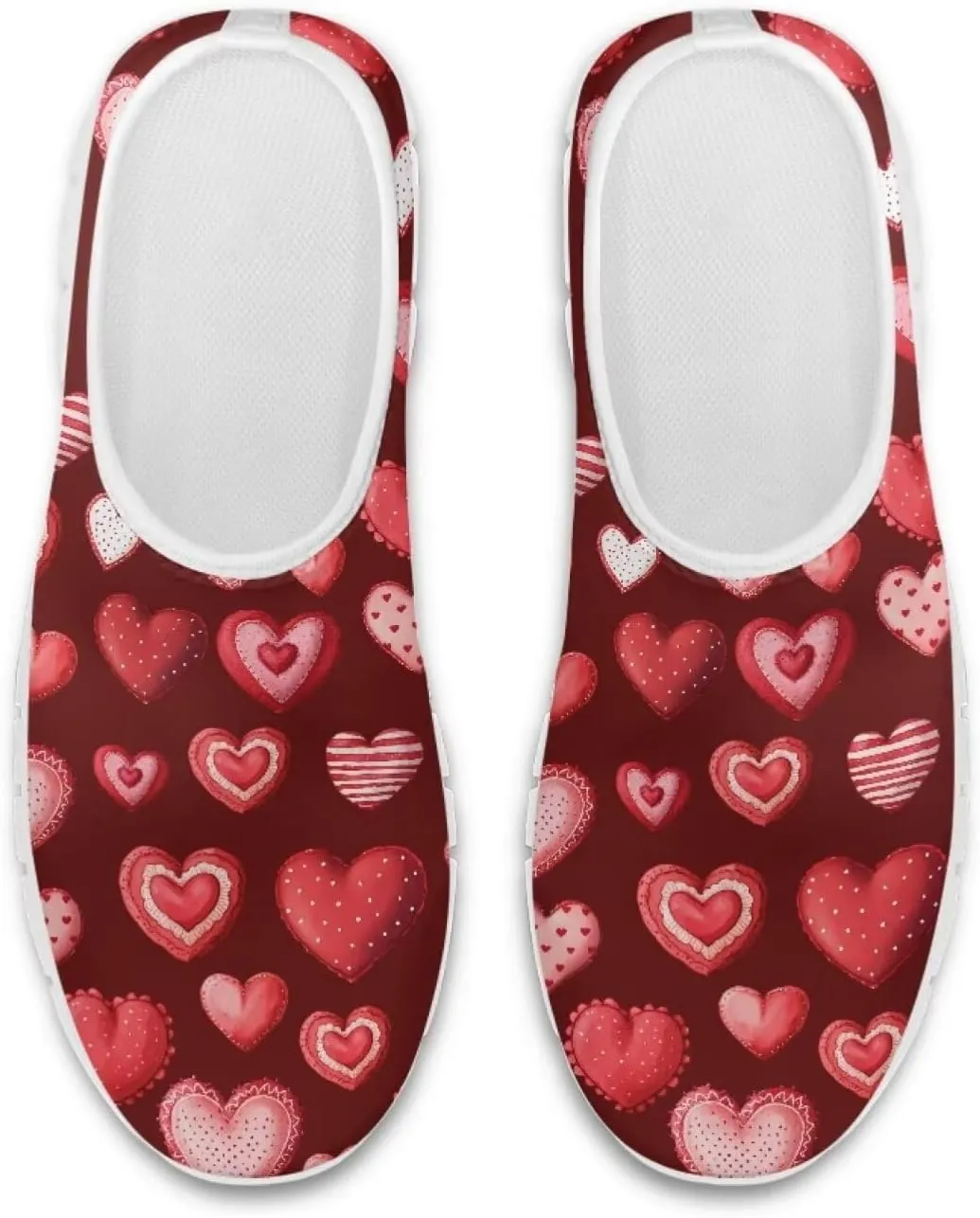 Heart Print Women's Running Shoes Slip On Sneakers Soft Loafers Low Top Non Slip Sports Walking Training Travel for Spring