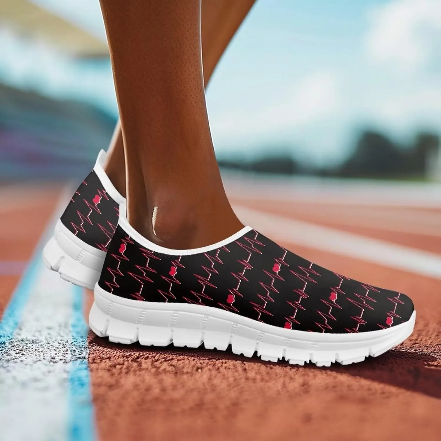 Heart Print Women's Running Shoes Slip On Sneakers Soft Loafers Low Top Non Slip Sports Walking Training Travel for Spring