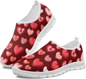 Heart Print Women's Running Shoes Slip On Sneakers Soft Loafers Low Top Non Slip Sports Walking Training Travel for Spring