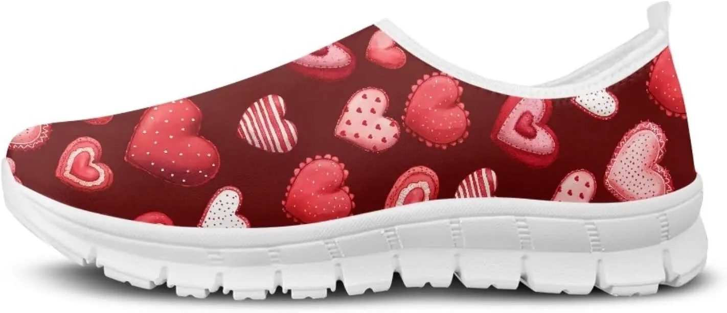 Heart Print Women's Running Shoes Slip On Sneakers Soft Loafers Low Top Non Slip Sports Walking Training Travel for Spring