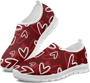 Heart Print Women's Running Shoes Slip On Sneakers Soft Loafers Low Top Non Slip Sports Walking Training Travel for Spring