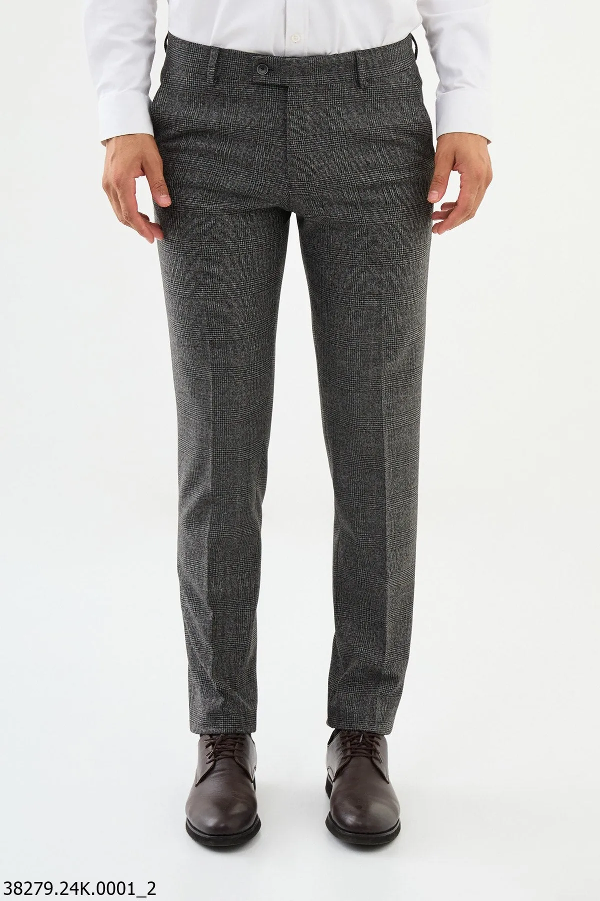 HolloMen Gray Plaid Slim Fit Dress Pants.