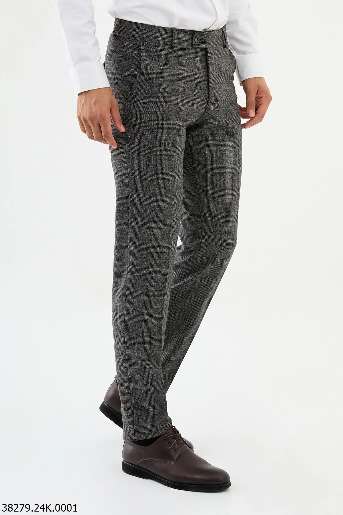 HolloMen Gray Plaid Slim Fit Dress Pants.