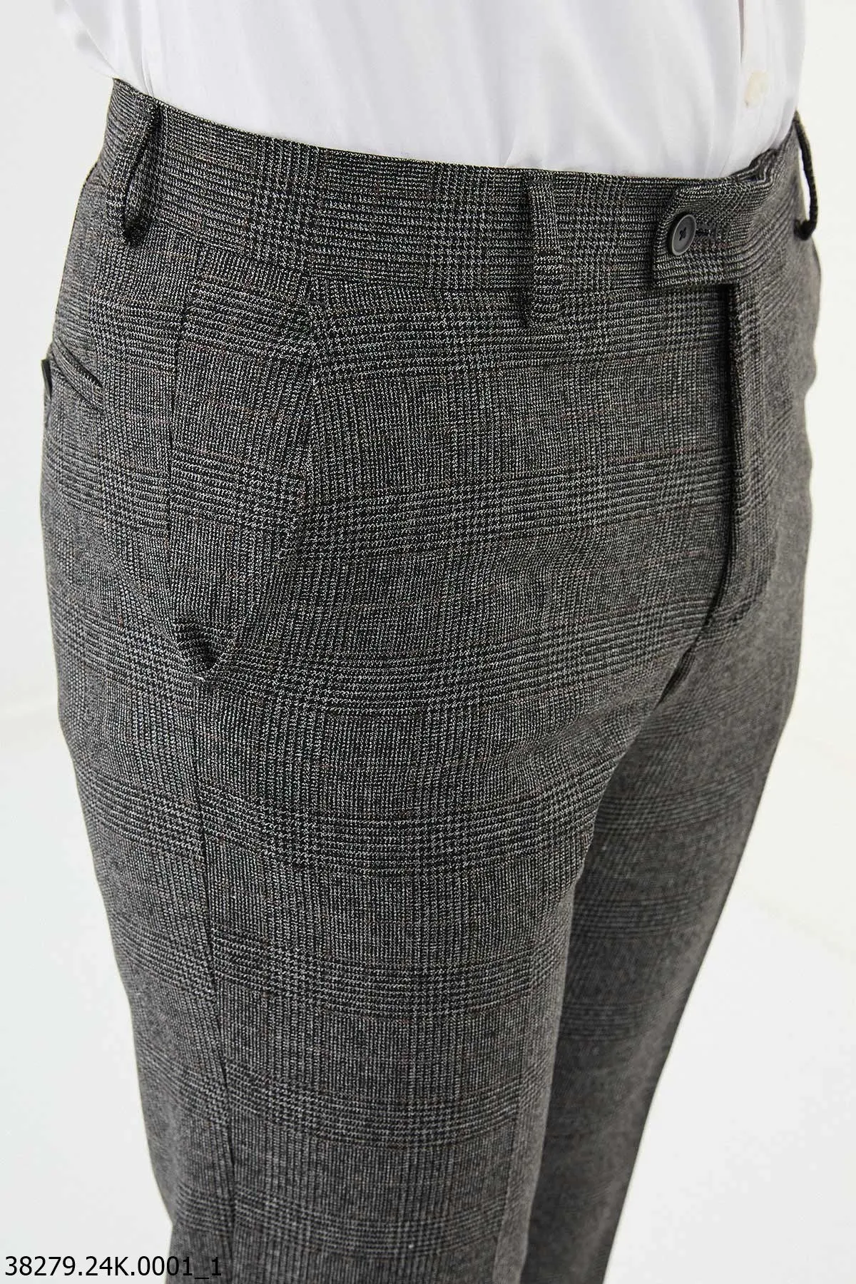 HolloMen Gray Plaid Slim Fit Dress Pants.