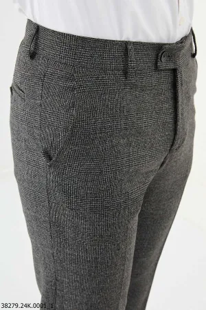 HolloMen Gray Plaid Slim Fit Dress Pants.