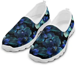 Jeiento Women's Slip-on Loafers Flower Walking Sneakers Mesh Breathable Sport Running Shoes Flat Low Top Casual Footwear
