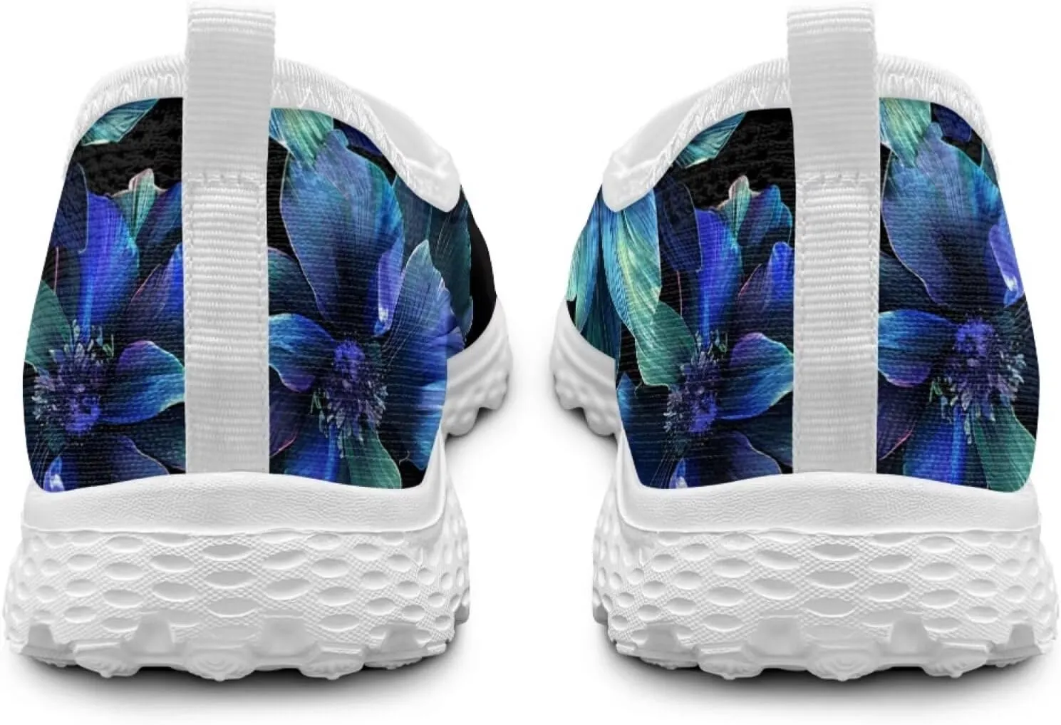 Jeiento Women's Slip-on Loafers Flower Walking Sneakers Mesh Breathable Sport Running Shoes Flat Low Top Casual Footwear