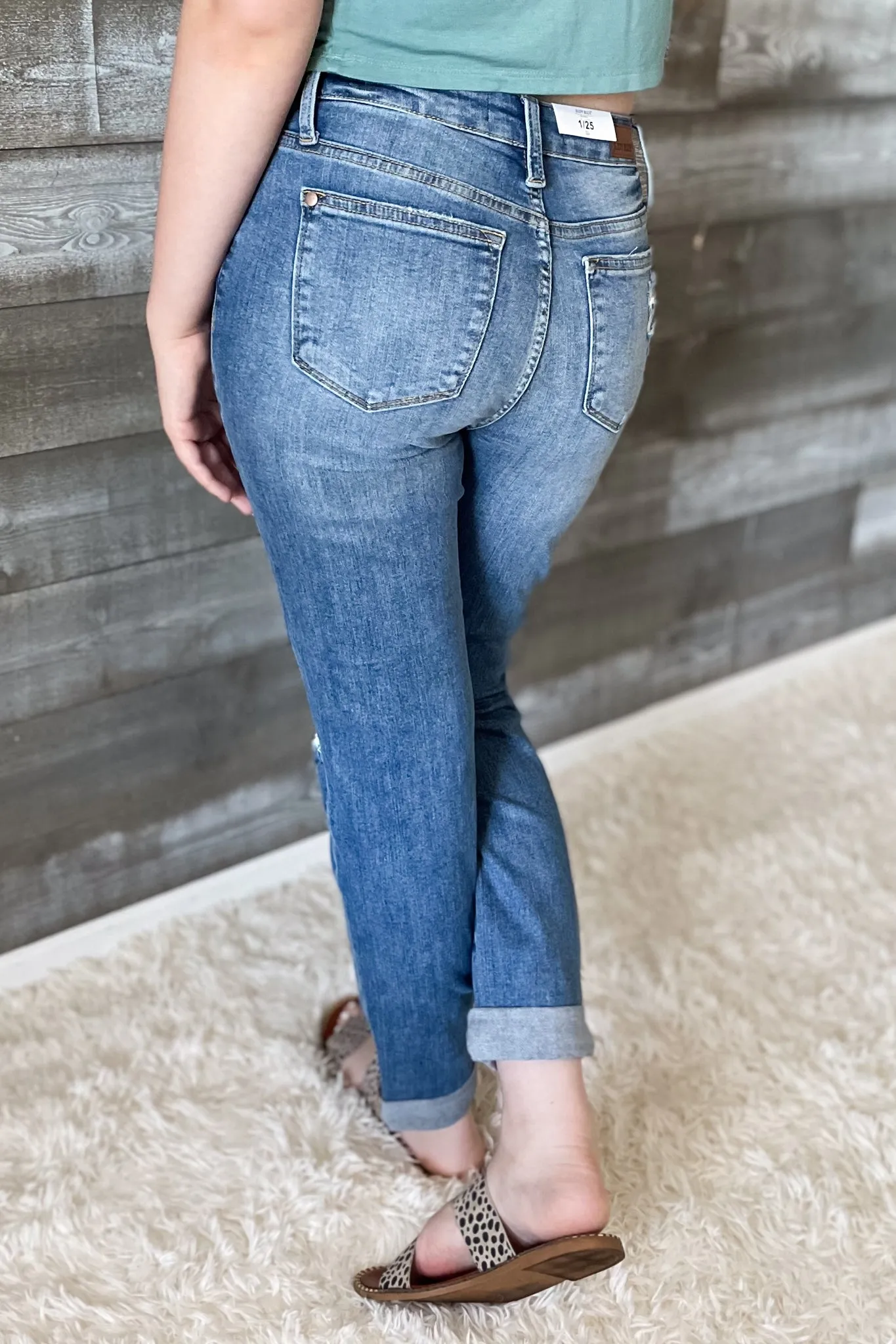 Judy Blue High Waist Cuffed Boyfriend Destroyed Jeans