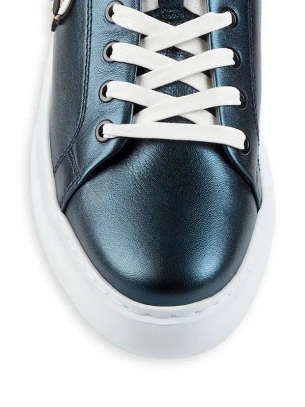 Karl Lagerfeld Logo Metallic Leather Sneakers - Blue Metal