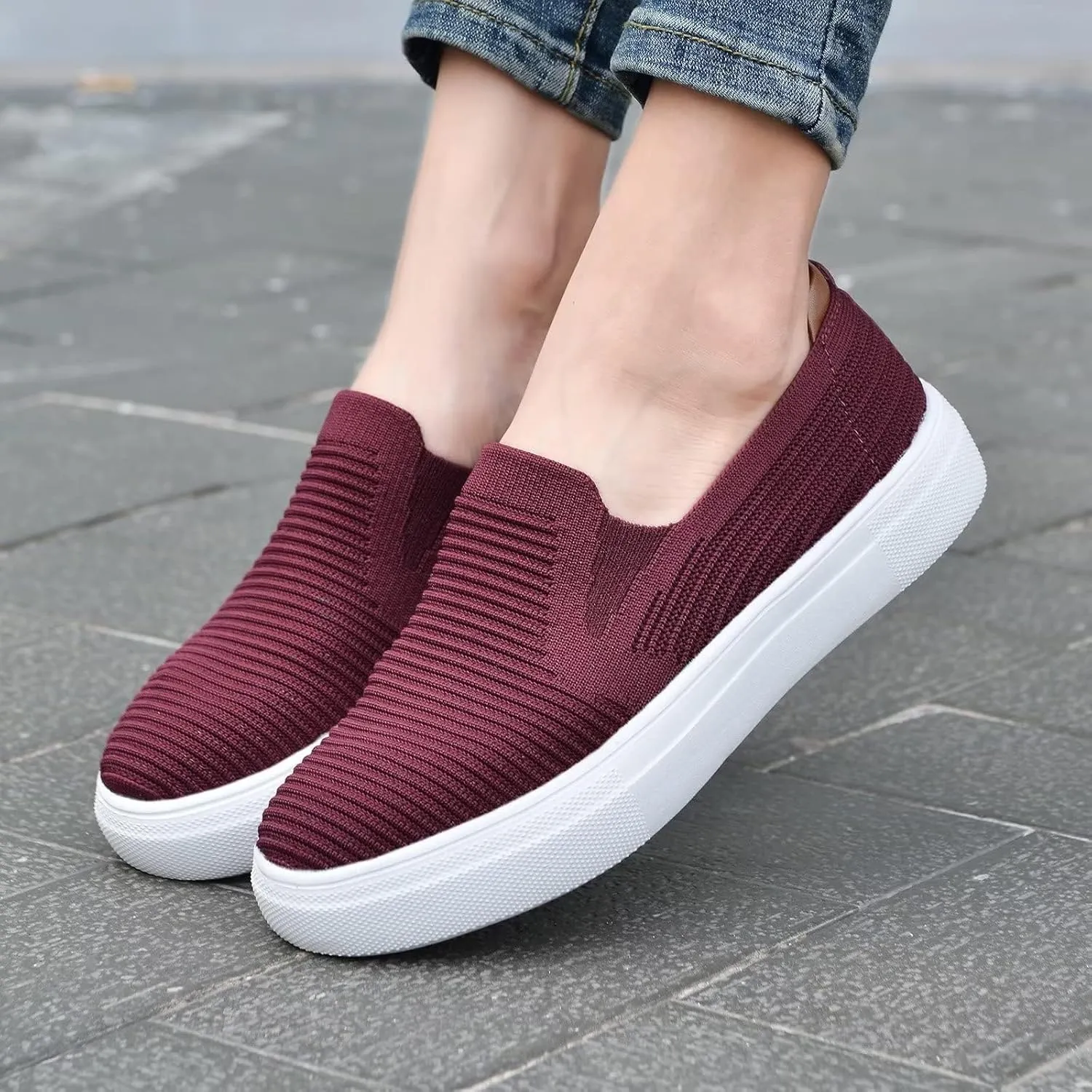 konhill Loafers for Women Slip on Walking Shoes Knit Breathable Tennis Work Comfortable Casual Fashion Sneakers