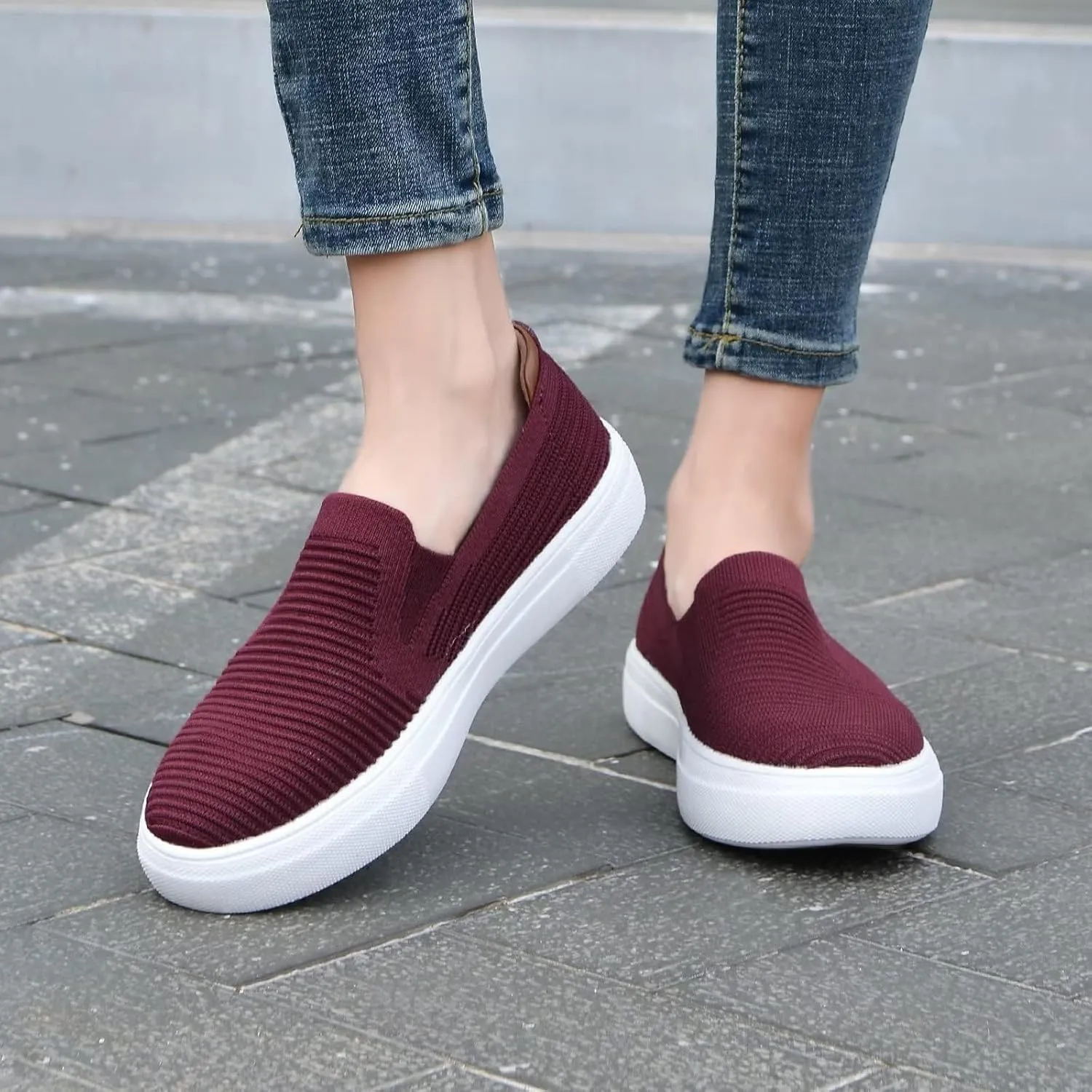 konhill Loafers for Women Slip on Walking Shoes Knit Breathable Tennis Work Comfortable Casual Fashion Sneakers