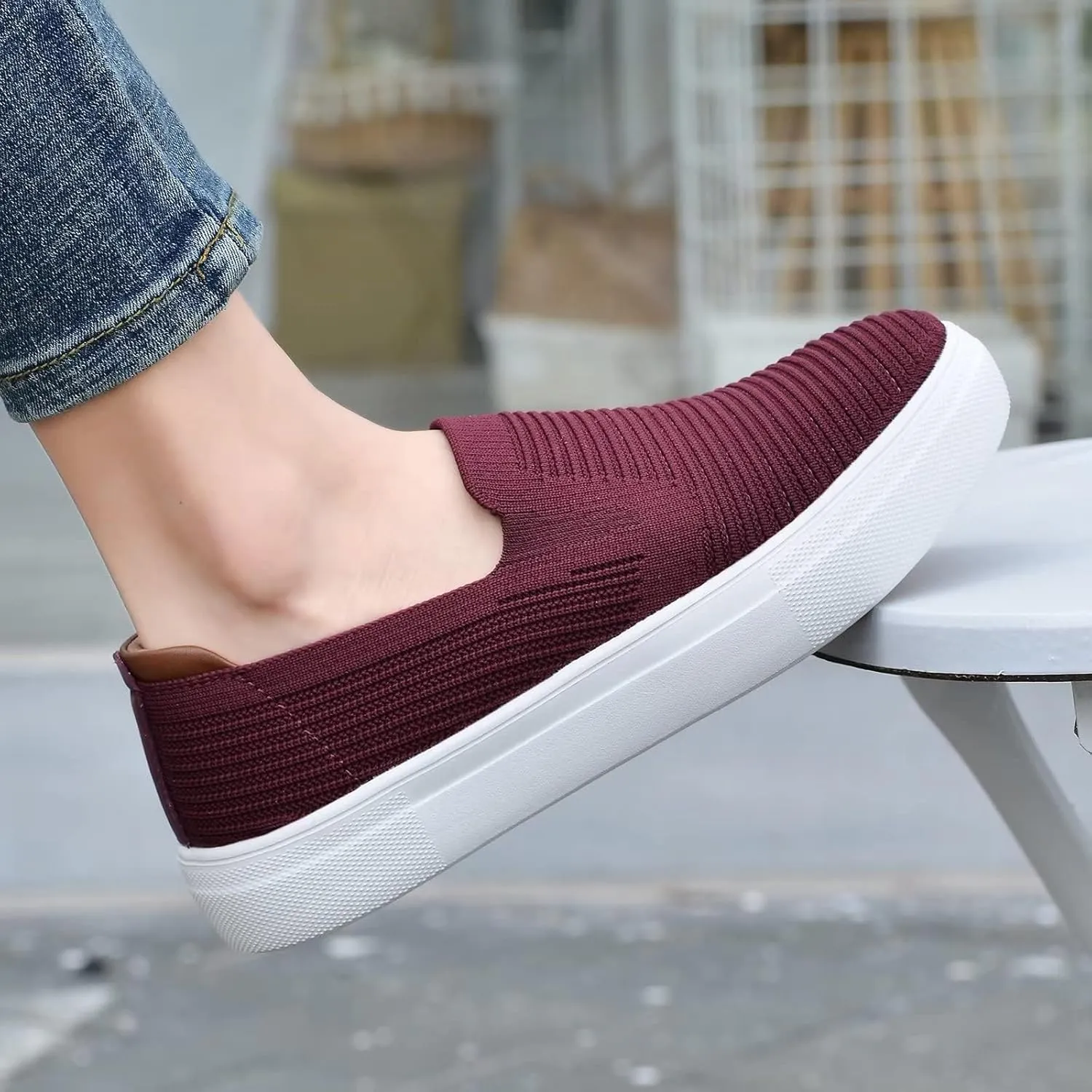 konhill Loafers for Women Slip on Walking Shoes Knit Breathable Tennis Work Comfortable Casual Fashion Sneakers