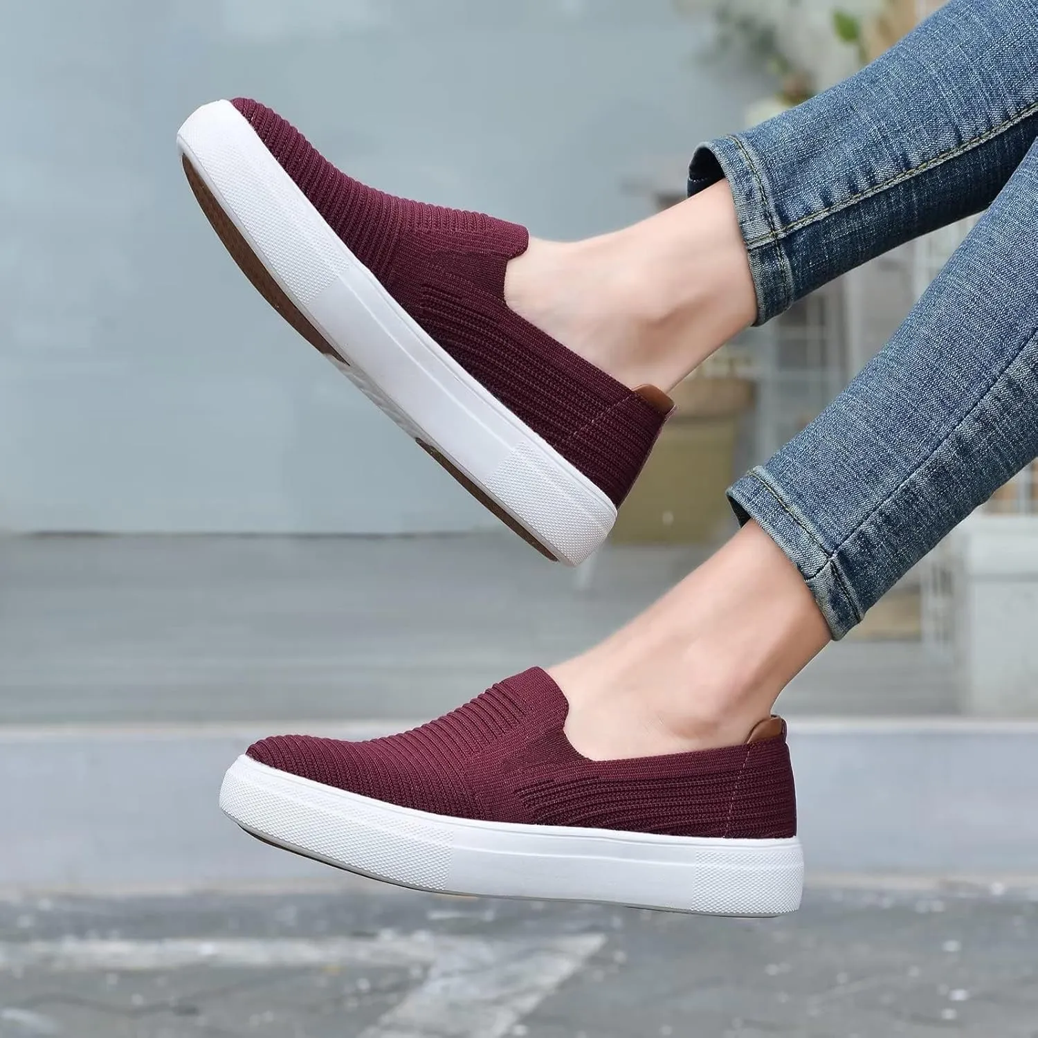 konhill Loafers for Women Slip on Walking Shoes Knit Breathable Tennis Work Comfortable Casual Fashion Sneakers