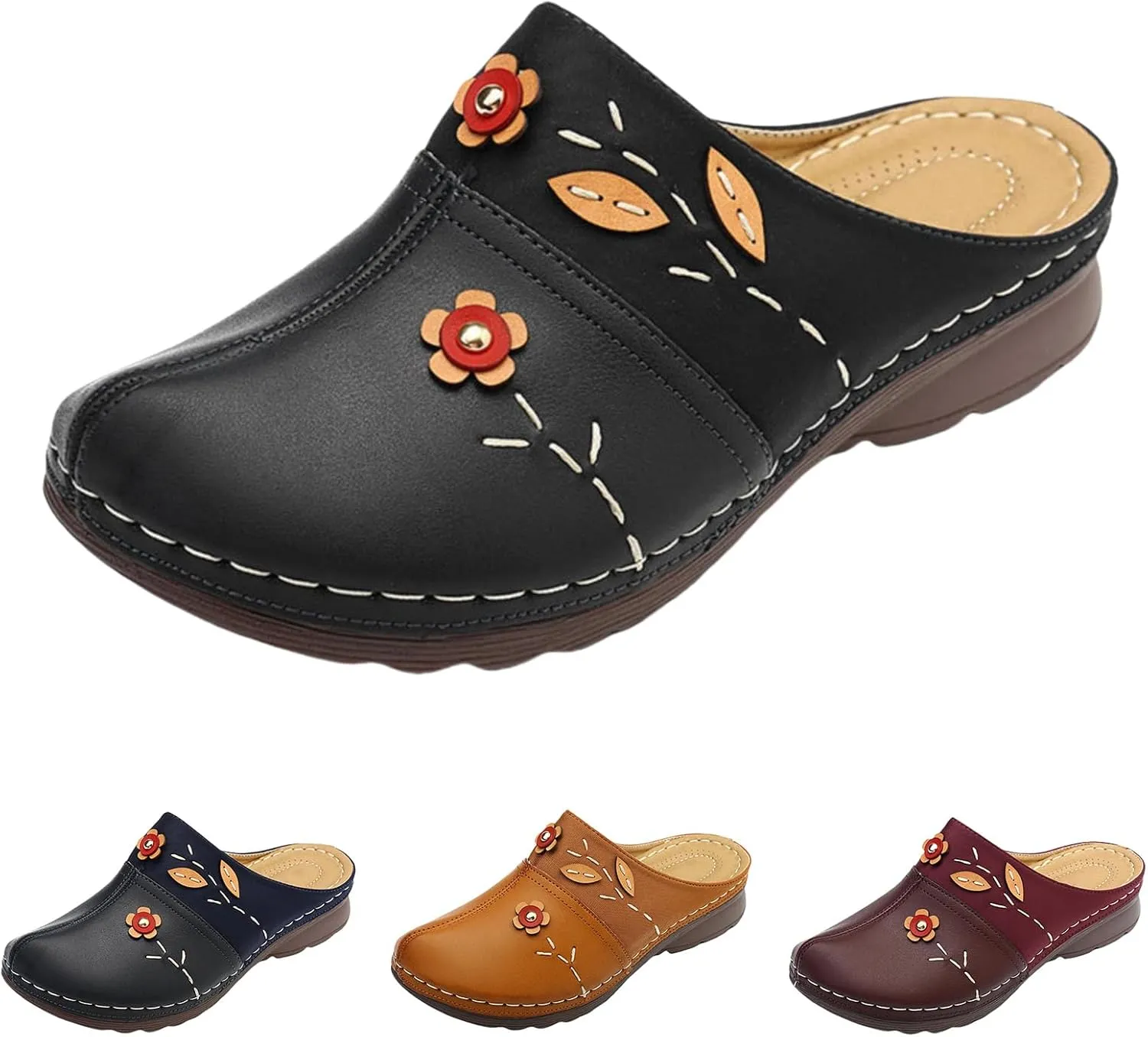 Kubbon Clogs Shoes for Women Comfortable Closed Toe Clog Lightweight Slip On Flower Sandals Antil Slip Beach Sandals Arch Support Slippers Beach Shoes