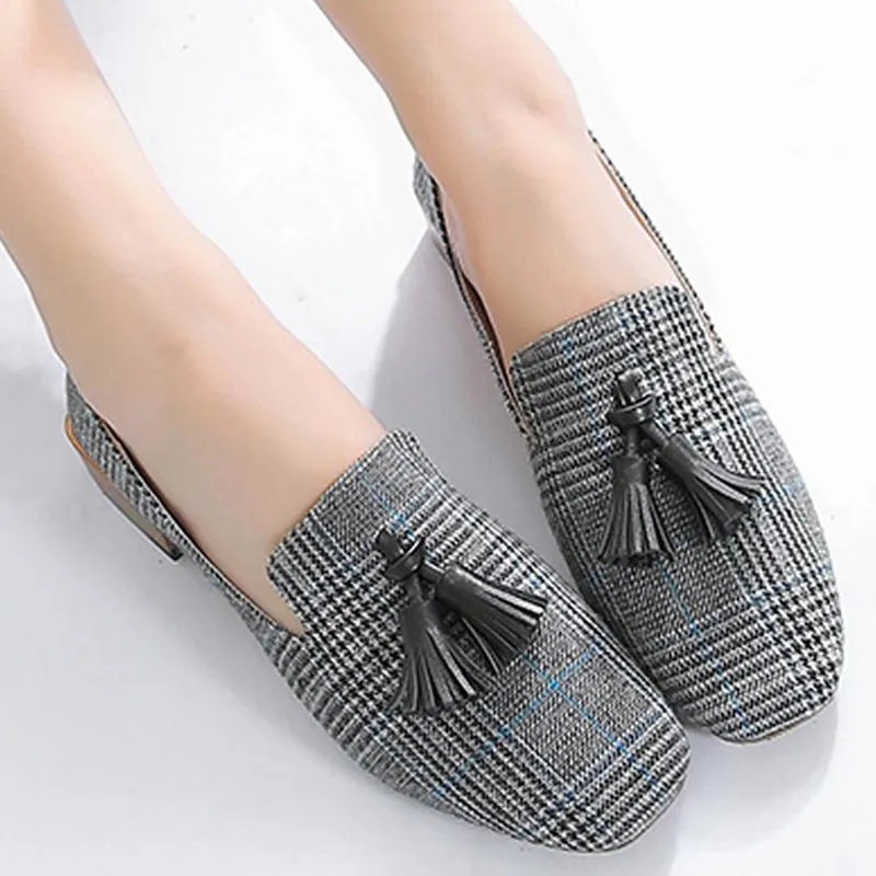Loafers for girls Fashion Gingham Flats shoes