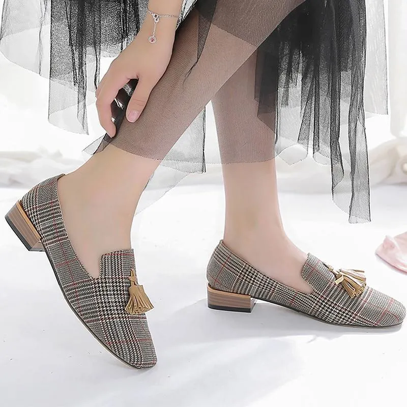 Loafers for girls Fashion Gingham Flats shoes