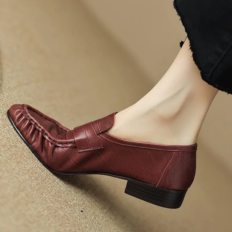 Loafers Women's Casual Pleated Leather Shoes