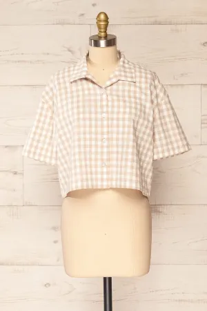 Lugaa | Short Sleeve Gingham Print Button-Up Shirt