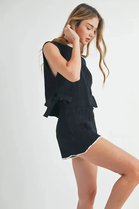 MABLE Side Tie Detail Knit Vest and Shorts Set