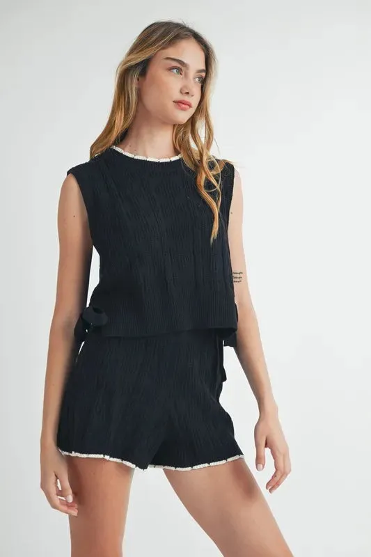 MABLE Side Tie Detail Knit Vest and Shorts Set