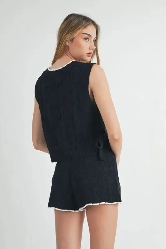 MABLE Side Tie Detail Knit Vest and Shorts Set
