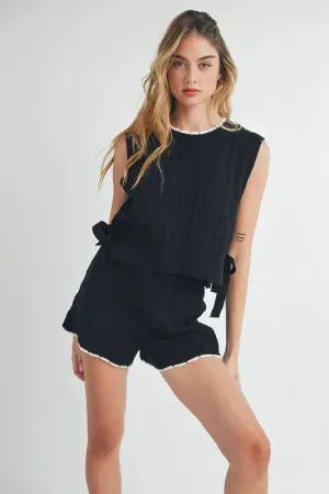 MABLE Side Tie Detail Knit Vest and Shorts Set