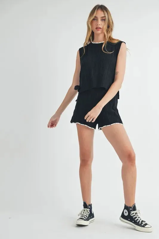 MABLE Side Tie Detail Knit Vest and Shorts Set