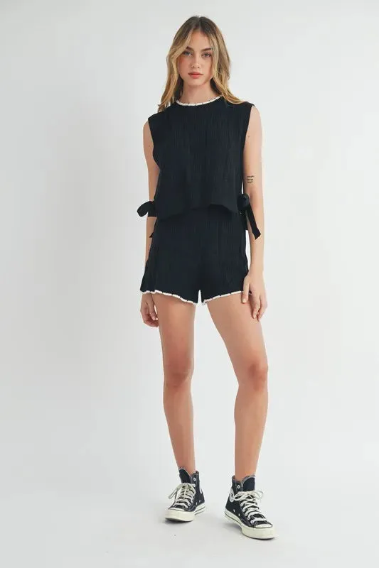 MABLE Side Tie Detail Knit Vest and Shorts Set