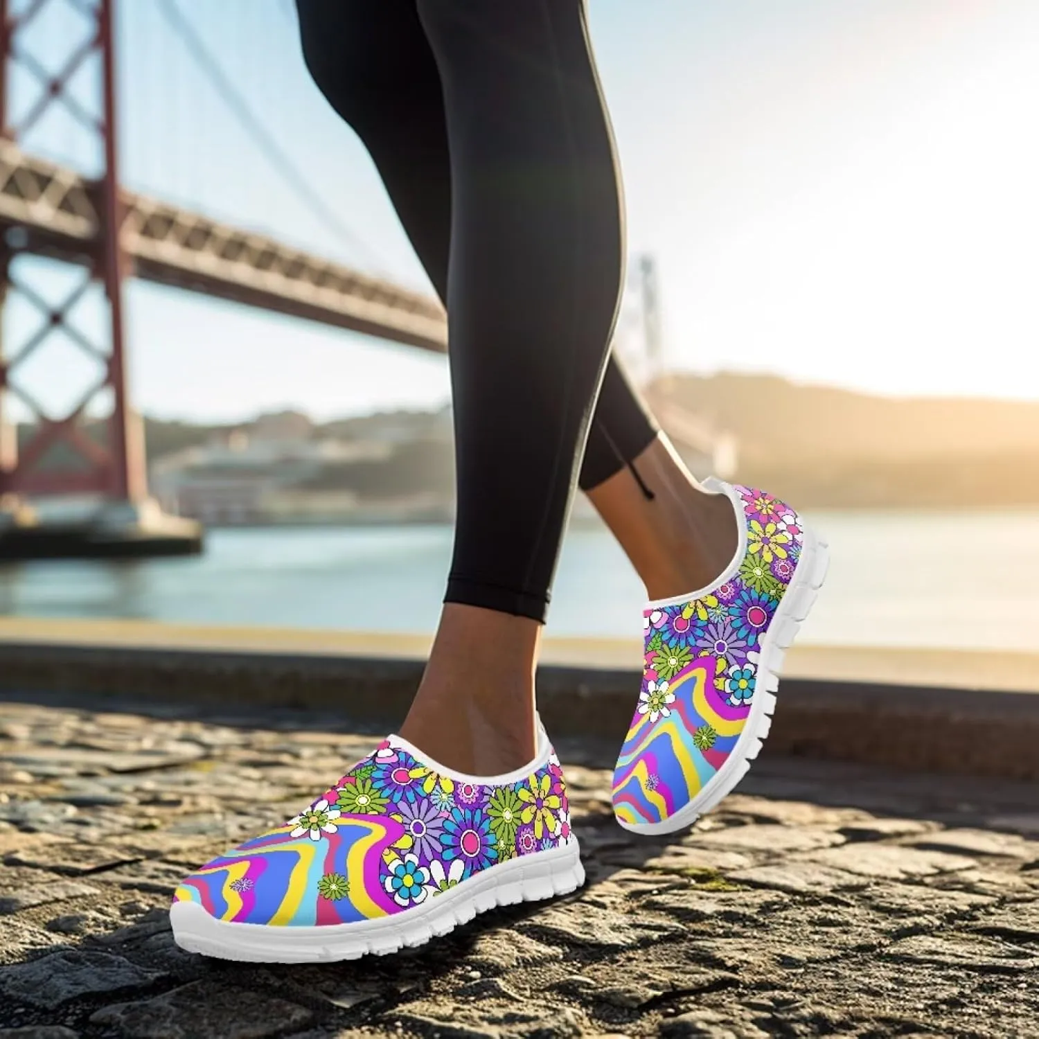 Mandala Flowers Print Womens Slip On Running Shoes Loafers Shoes Non Slip Arch Support Walking Shoes Breathable Gym Workout Shoes