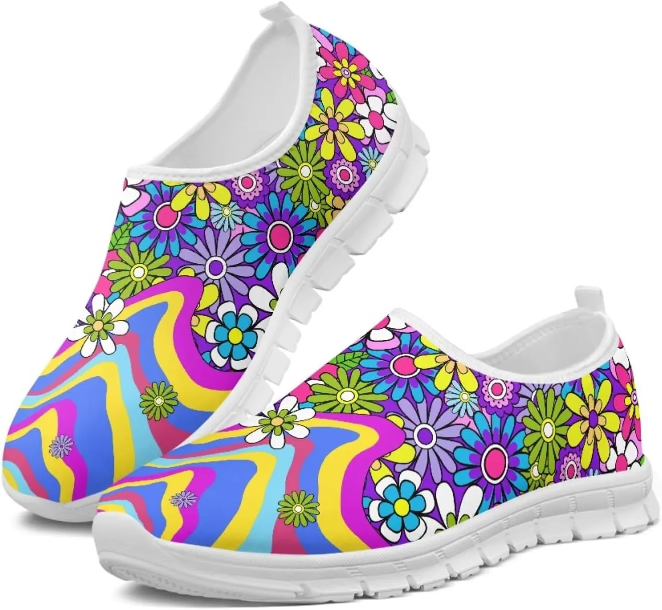 Mandala Flowers Print Womens Slip On Running Shoes Loafers Shoes Non Slip Arch Support Walking Shoes Breathable Gym Workout Shoes