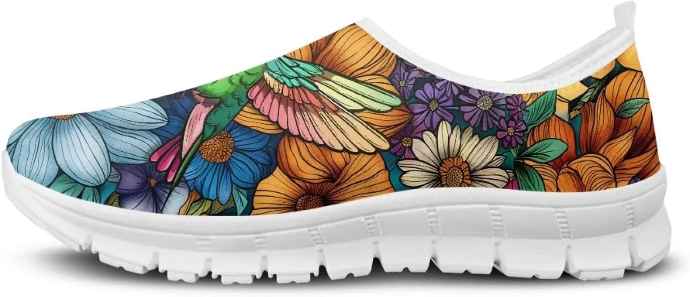 Mandala Flowers Print Womens Slip On Running Shoes Loafers Shoes Non Slip Arch Support Walking Shoes Breathable Gym Workout Shoes