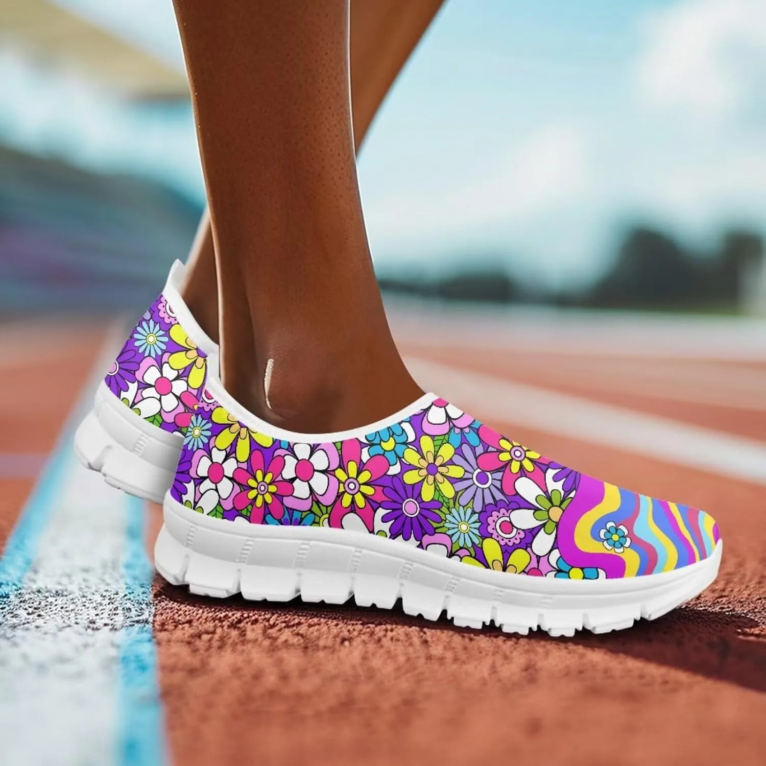 Mandala Flowers Print Womens Slip On Running Shoes Loafers Shoes Non Slip Arch Support Walking Shoes Breathable Gym Workout Shoes