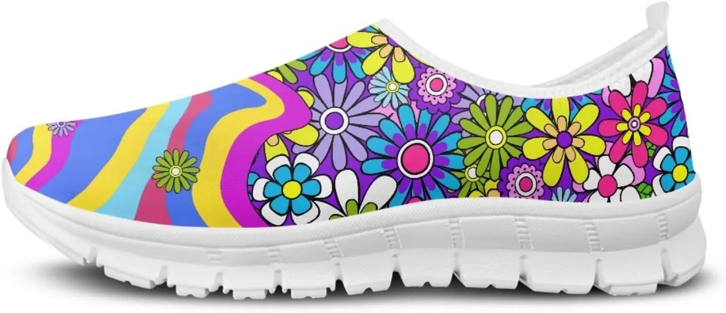 Mandala Flowers Print Womens Slip On Running Shoes Loafers Shoes Non Slip Arch Support Walking Shoes Breathable Gym Workout Shoes