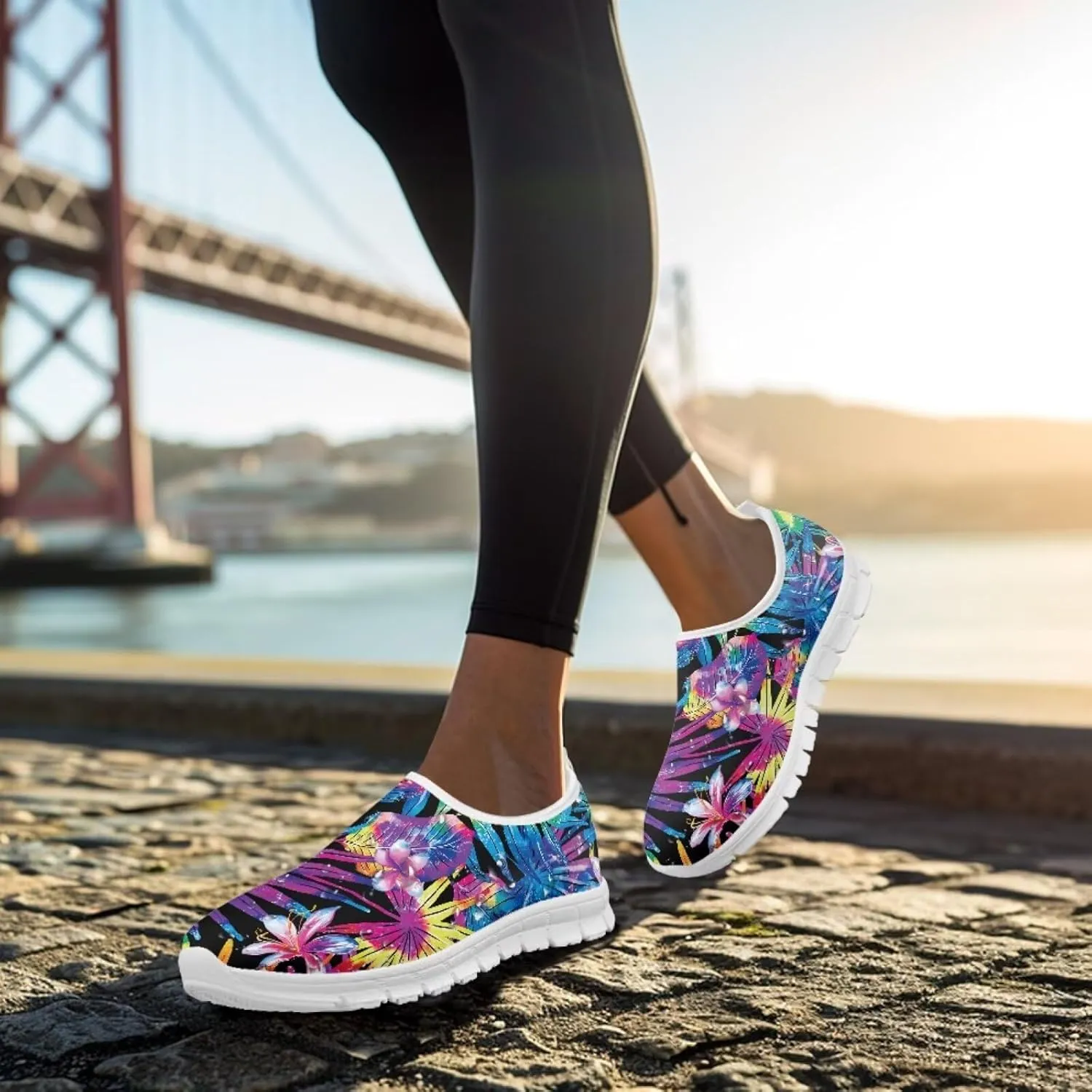 Mandala Flowers Print Womens Slip On Running Shoes Loafers Shoes Non Slip Arch Support Walking Shoes Breathable Gym Workout Shoes