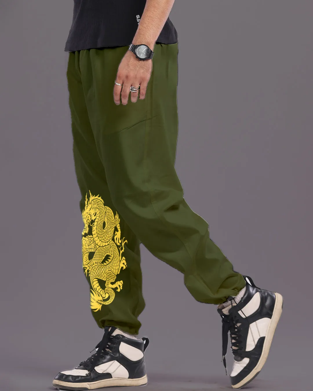 Men Dragon Olive Adjustable Cargo Pants